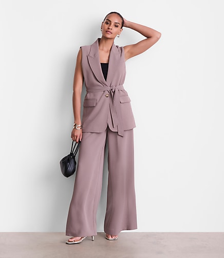 Petite LOFT Versa Crepe Drape Belted Blazer Vest