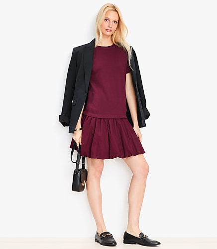 Bubble Hem Mixed Media Mini Dress