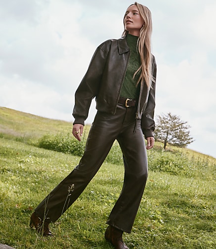 Petite Five Pocket Straight Pants in Faux Leather