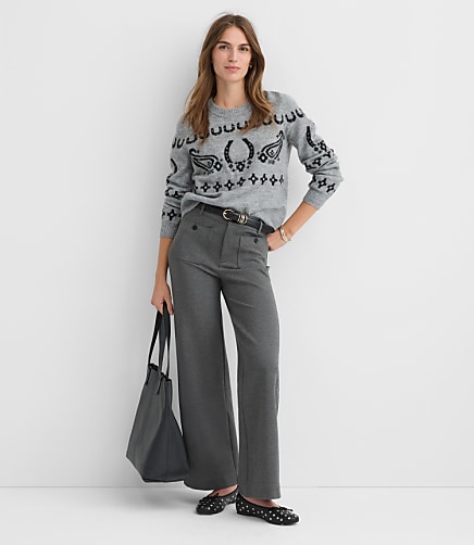 Petite Palmer Wide Leg Pants in Heathered Ponte