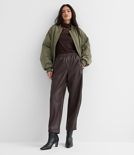 Petite Pull On Barrel Pants in Faux Leather