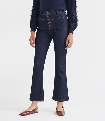 Curvy Patch Pocket High Rise Kick Crop Jeans in Classic Rinse Wash
