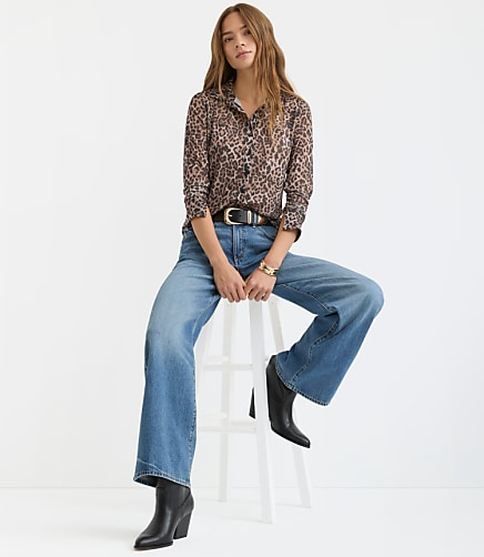 Petite Leopard Print Mesh Shirt
