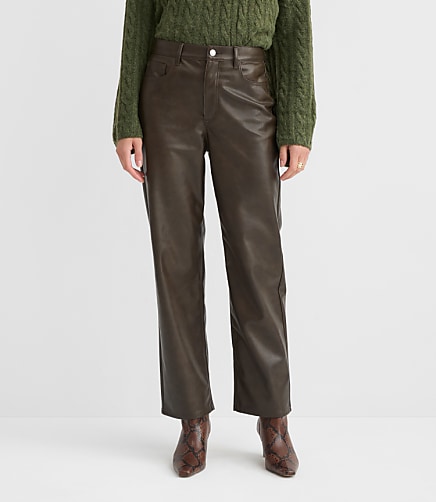 Curvy Five Pocket Straight Pants in Faux Leather