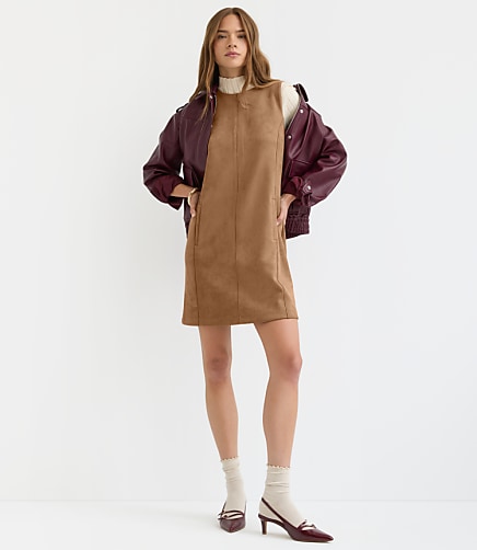 Petite Faux Suede Mini Pocket Dress