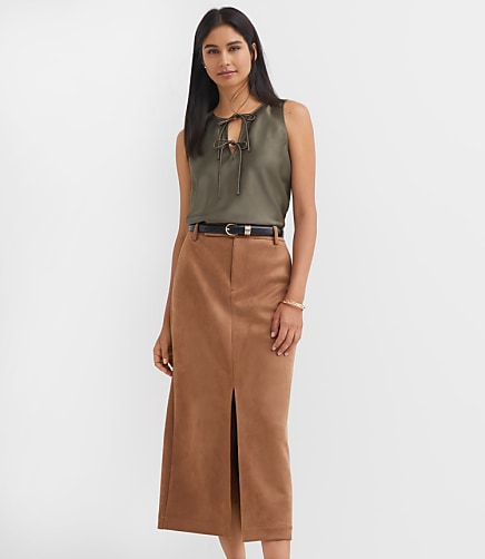 Faux Suede Midi Pocket Skirt
