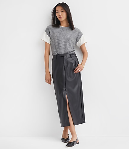 Faux Leather Midi Pocket Skirt