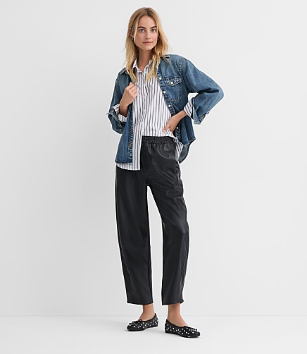 Tall Pull On Barrel Pants in Faux Leather
