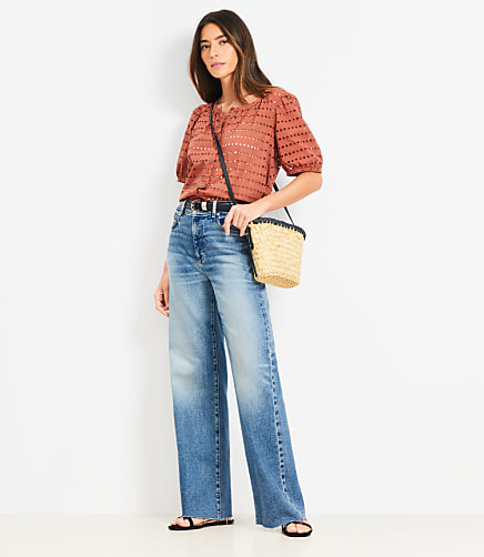 Frayed High Rise Wide Leg Jeans