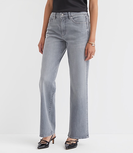 Curvy Mid Rise Relaxed Straight Jeans in Grey