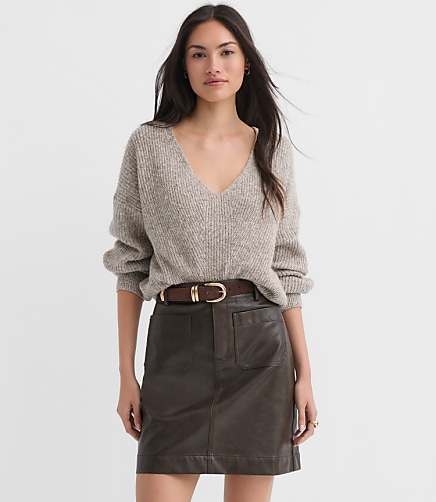 Petite Angled Ribbed V-Neck Sweater