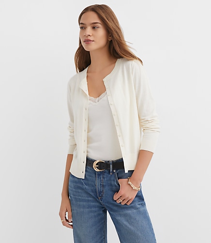 Modern Crew Neck Cardigan - Whisper White