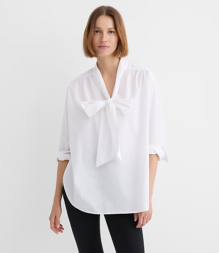 Petite Bow Poplin Tunic Blouse