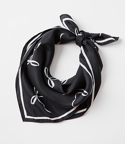Bow Silk Square Scarf - Black