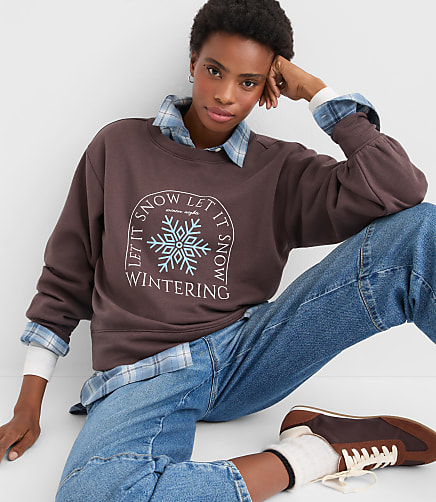 Petite Let It Snow Terry Puff Sleeve Sweatshirt