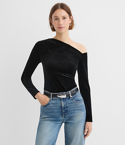 Petite Velour One Shoulder Top