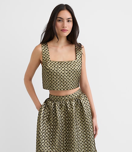 Metallic Jacquard Square Neck Top