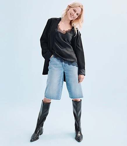 Rivete High Rise Denim Bermuda Shorts in Vintage Mid Wash