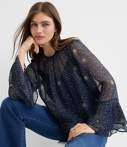 Celestial Shimmer Ruffle Peplum Blouse
