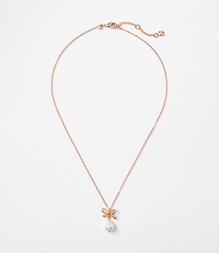 Pearlized Bow Drop Delicate Necklace
