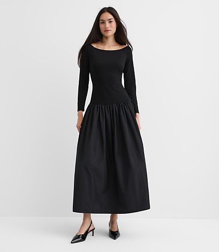 Petite Taffeta Ponte Off The Shoulder Maxi Dress