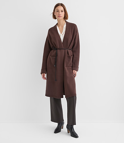 Petite Faux Leather Belted Pocket Coatigan