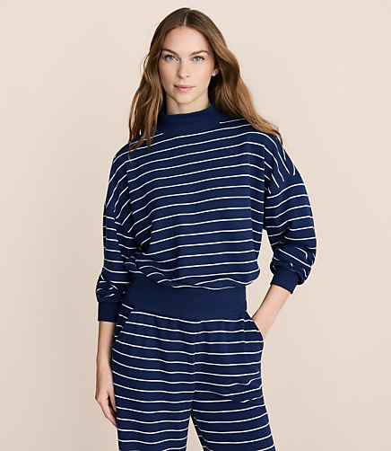 Petite Lou & Grey Striped Cozy Cotton Mock Neck Sweatshirt