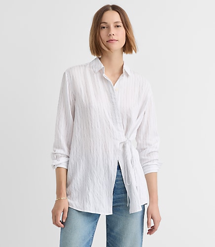 Striped Asymmetrical Side Tie Tunic Shirt