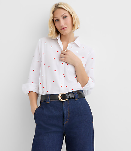 Petite Heart Embroidered Everyday Relaxed Pocket Shirt