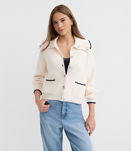 Petite Contrast Stitched Sweater Jacket