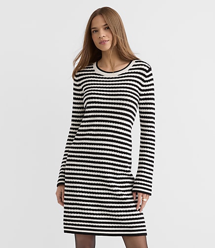 Petite Pointelle Striped Sweater Dress