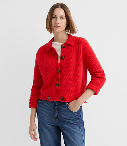 Petite Ribbed Button Tab Sweater Jacket