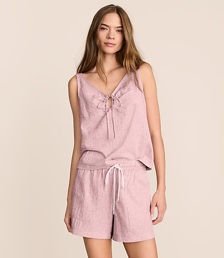 Lou & Grey Crosshatch Linen Cotton Tie Keyhole Tank Top