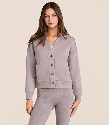 Lou & Grey Heathered Scubasoft V-Neck Pocket Cardigan