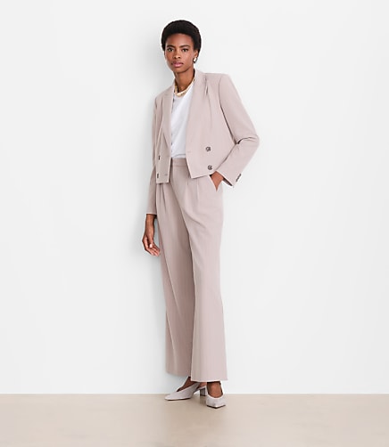 Petite LOFT Versa Seasonless Stretch Double Breasted Blazer in Stripe