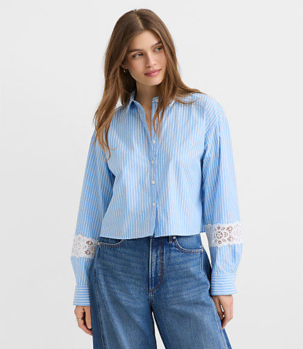 Striped Poplin Everyday Abbreviated Shirt