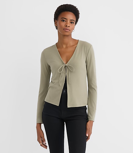 Petite Crepe Jersey Tie Front Top