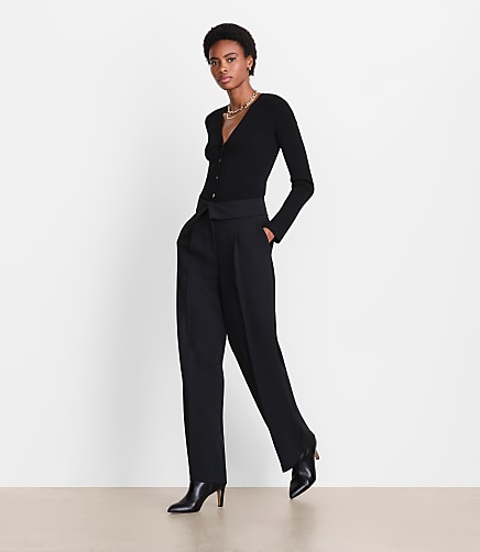 Tall LOFT Versa Crepe Drape Foldover Waist Palazzo Pants