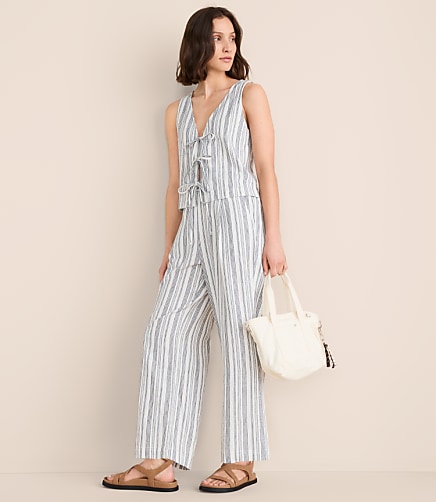 Lou & Grey Striped Linen Cotton Wide Leg Crop Pants