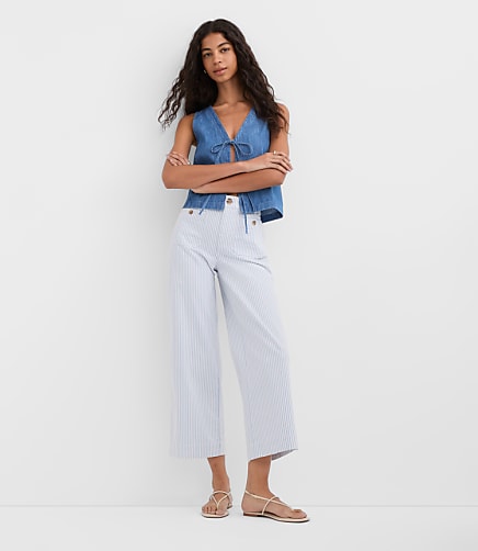 Petite Palmer Wide Leg Crop Pants in Stripe
