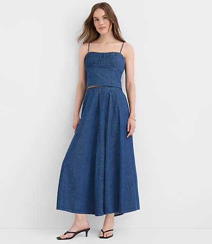 Chambray Godet Midi Skirt