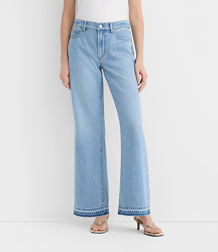Rivete Tall Curvy Unpicked Mid Rise Wide Leg Jeans in Vintage Light Wash
