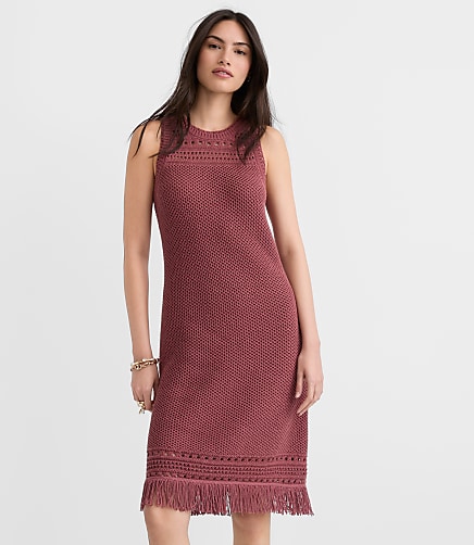 Fringe Pointelle Mini Sweater Dress