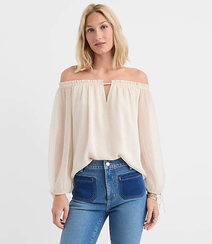Petite Tie Cuff Off The Shoulder Blouse
