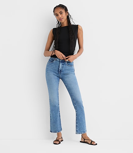 Rivete High Rise Kick Crop Jeans in Authentic Mid Vintage Wash