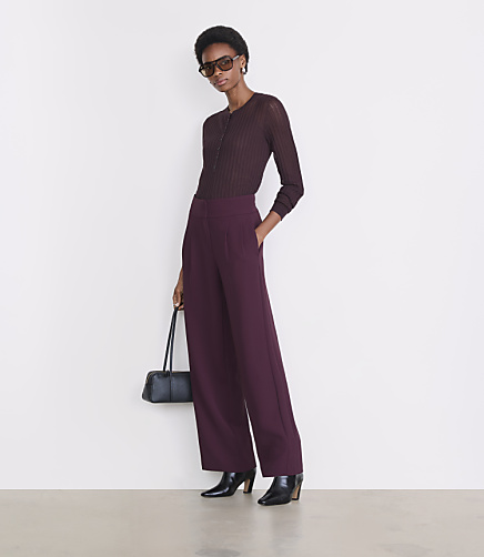 LOFT Versa Ribbed Henley Sweater - Rich Chianti