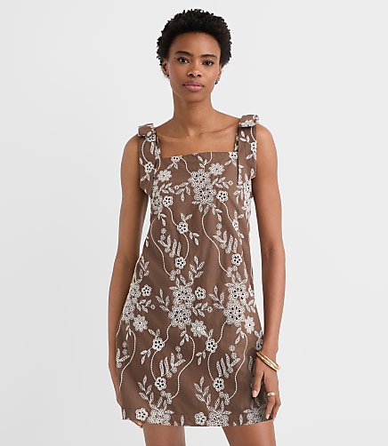 Floral Eyelet Tie Strap Mini Dress