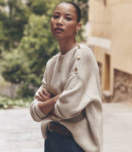 Petite Shoulder Button Boatneck Sweater