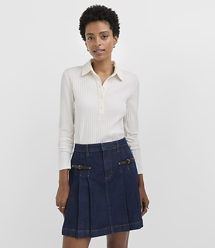 Pointelle Ribbed Polo Top