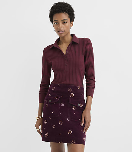 Pointelle Ribbed Polo Top